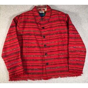 Vintage Chicos Jacket Women's Size 3 Red Striped Textured Y2K Boho Jacket